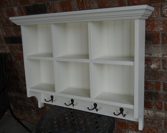 Mudroom Cubby Shelf: Wood Entryway Organizer with Hooks