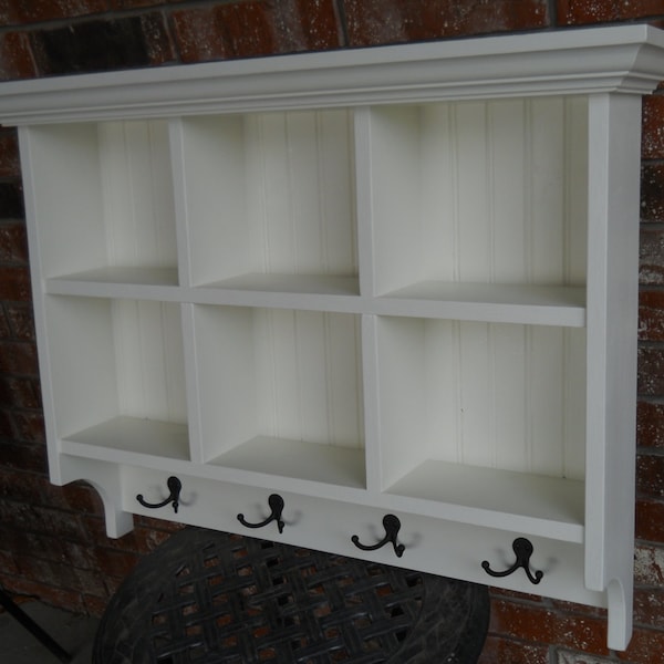 Estante Mudroom Cubby: Organizador de entrada de madera con ganchos