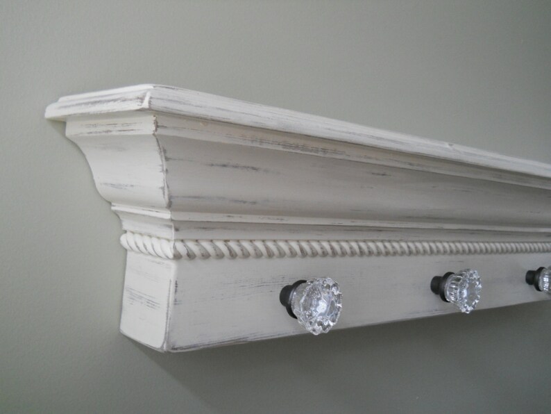 Floating Wall Shelf With Glass Door Knobs Farm House Wall Etsy