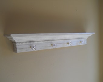 Distressed Wall Shelf, Wall ledge with Rope Detail and Glass Knobs