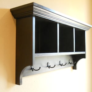 Mudroom Cubby Shelf: Espresso Wood Entryway Organizer with Hooks