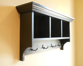 Mudroom Cubby Shelf: Espresso Wood Entryway Organizer with Hooks