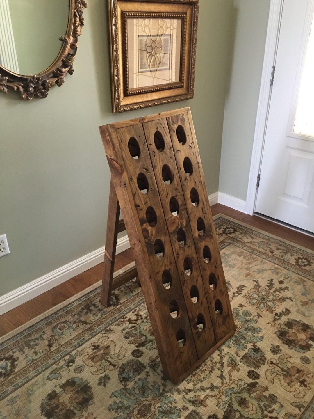 French Riddling Rack: Rustic Wine Bottle Holder, 21 Bottle Display