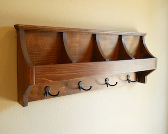 Wall Mount Mail and Key Holder: English Chestnut Mudroom Organizer