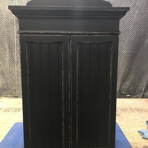 Distressed Black Wall Cabinet: Cottage Style Beadboard Door