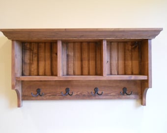 Wood Cubby Shelf: Mudroom Organizer with Hooks