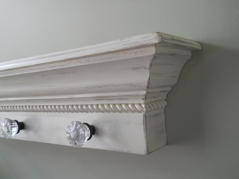 Floating Wall Shelf With Glass Door Knobs Farm House Wall Etsy
