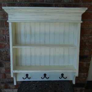 Distressed White Wall Cabinet: Shabby Chic Hanging Shelf