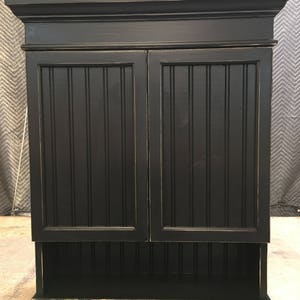 Distressed Black Wall Cabinet: Farmhouse Bathroom Kitchen Storage