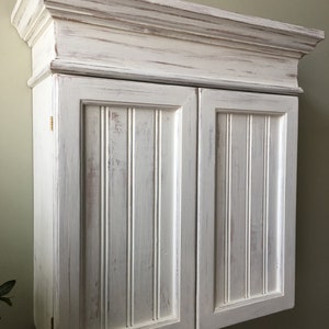 Distressed White Cabinet, Bathroom Cabinet, Kitchen Cabinet, Hanging Wall Cabinet, Shabby Chic Cabinet, Decorative Wall Cabinet