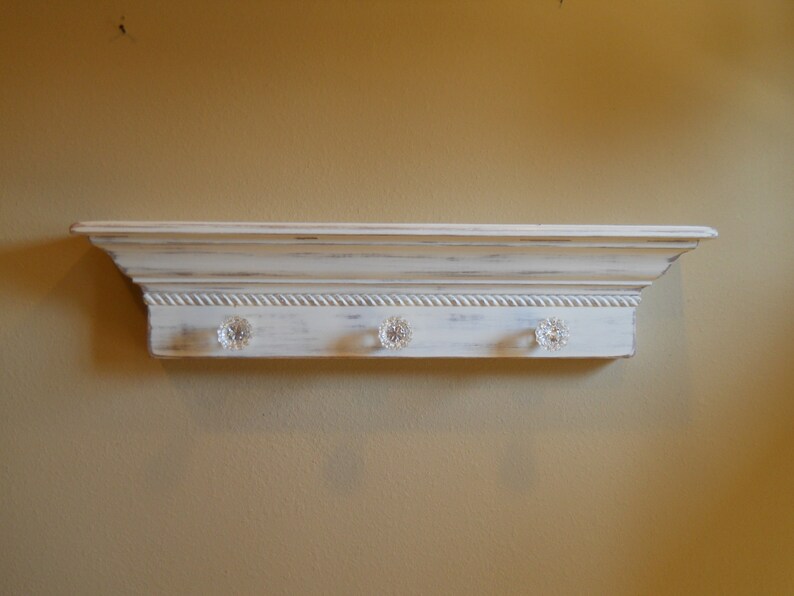 36 Floating Wall Shelf With Glass Door Knobs Shabby Etsy