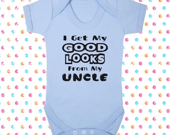 I Get My Good Looks From My Uncle Funny Baby Bib Gift Present Shower Christening