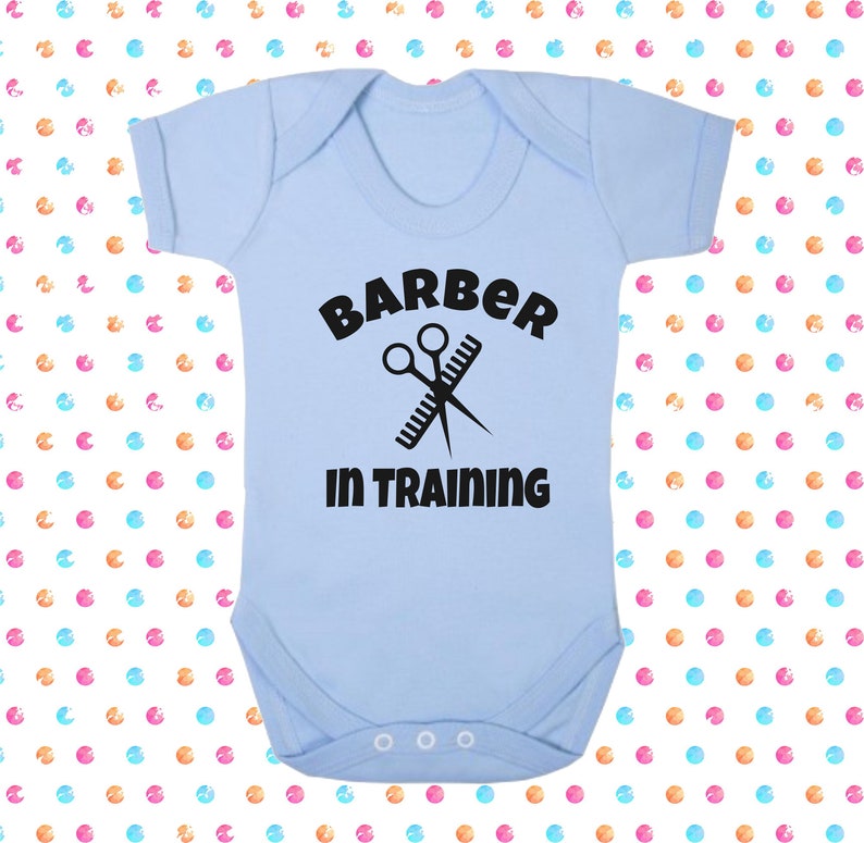 Barber In Training Supersoft Cotton Bodysuit Sleepsuit Babygrow Boy Blue Christening Gift Shower New Son Daddy Cute Sweet Hairdresser Beard