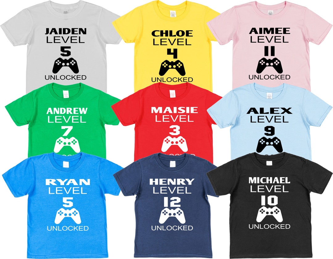 personalised-any-age-and-name-kids-t-shirt-birthday-level-etsy