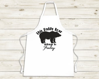 Personalised Daddy Bear Apron Full Length Black or White Hardwearing polycotton gift Funny Birthday BBQ present cooking chef Father's Day