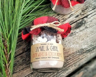 Rustic Winter Wedding Favor, (24) Personalized Hot Chocolate Favor, Buffalo Plaid Winter Wedding Favors, Edible Wedding Favor, Holiday Favor