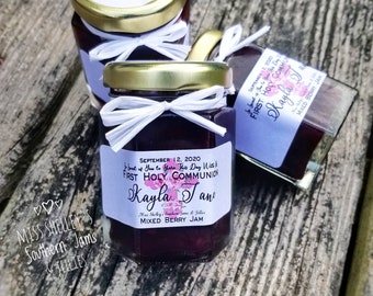 Personalized Jam Favor, 24 (1.5oz or 2oz) Jam Jars, Baptism or Communion Favor, Rustic Baby Shower, 1st Birthday Favors, Edible Party Favors