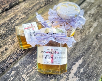 First Holy Communion or Baptism Favors, 50 (1.5oz or 2oz) Personalized Honey Favor, Edible Honey Favor, Thank You Gift Favor, Baby Shower