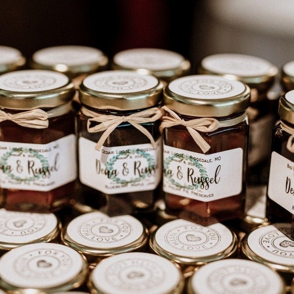 Bridal Shower Mini Jam Favors (1.5oz or 2oz) Jars, Personalized Wedding Jam Favors, Rustic Fall Wedding Favors