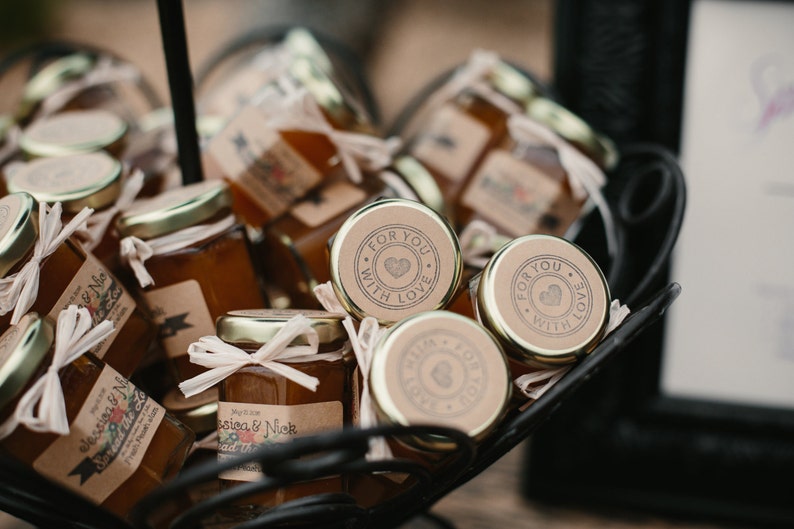 150 2oz Rustic Jam Wedding Favors, Wedding Guest Favors, Spring Wedding Favors, Rustic Bridal Shower Favors, Edible Wedding Favor, Jam Jar image 3