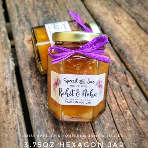 Wedding Jam Favors, 50 3.75oz Hexagon Personalized Jam Favors, Rustic Spring Wedding Favors, Edible Wedding Favors, Rustic Bridal Shower image 2