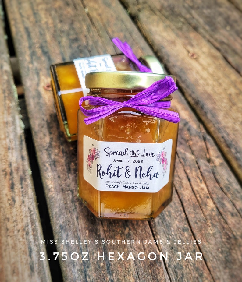 Wedding Jam Favors, 50 3.75oz Hexagon Personalized Jam Favors, Rustic Spring Wedding Favors, Edible Wedding Favors, Rustic Bridal Shower image 2