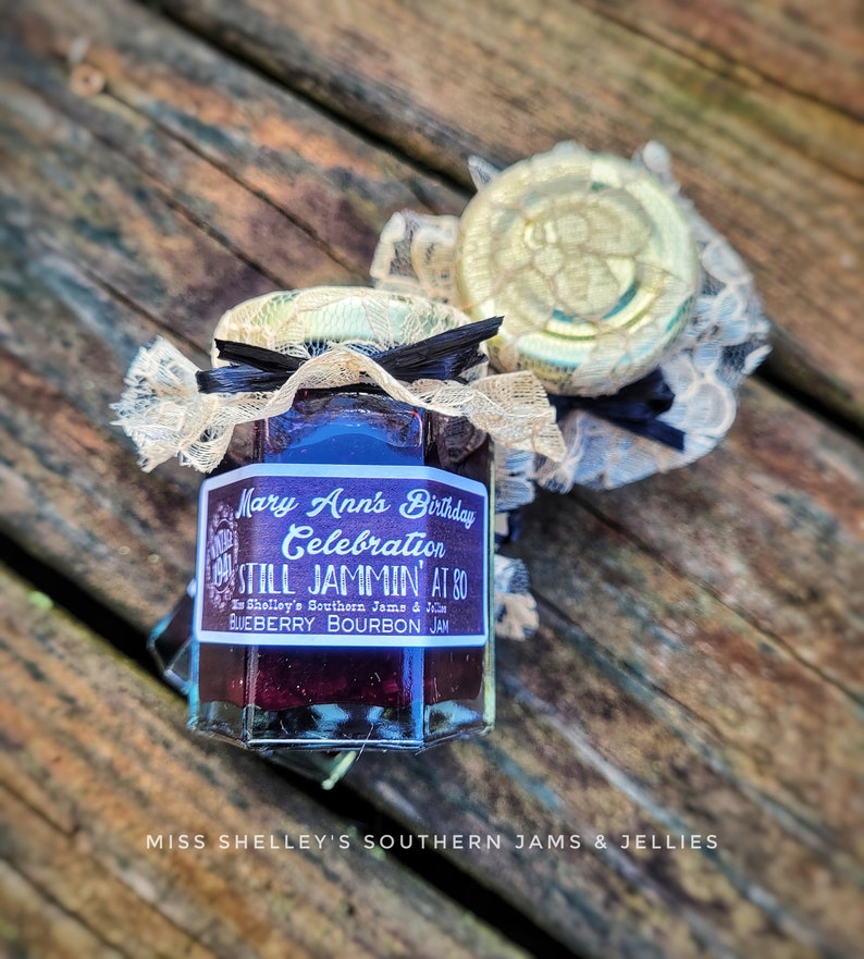 Personalized Birthday Jam Favors, 25-45 2oz Vintage Jam Jar Favors, 50th Birthday Favor, Over the Hill Birthday Party, Milestone Birthday image 7