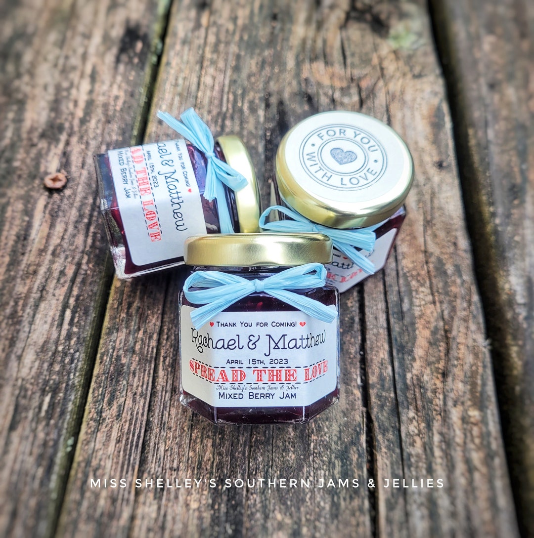 Rustic Mini Jam Wedding Favors, 160 1.5oz Jar Personalized Jam Jar