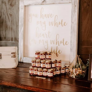 100 2oz Rustic Jam Wedding Favors with Personalized Labels Edible Fall Wedding Favors Mini Jam Jar Favors Micro Wedding Guest Favor Ideas image 9