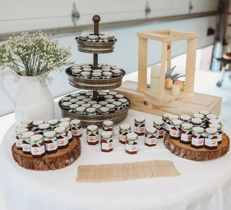 100 2oz Rustic Jam Wedding Favors with Personalized Labels Edible Fall Wedding Favors Mini Jam Jar Favors Micro Wedding Guest Favor Ideas image 10