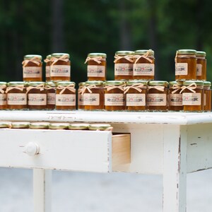 150 2oz Rustic Jam Wedding Favors, Wedding Guest Favors, Spring Wedding Favors, Rustic Bridal Shower Favors, Edible Wedding Favor, Jam Jar image 9