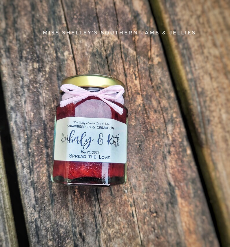 100 2oz Rustic Jam Wedding Favors with Personalized Labels Edible Fall Wedding Favors Mini Jam Jar Favors Micro Wedding Guest Favor Ideas image 8