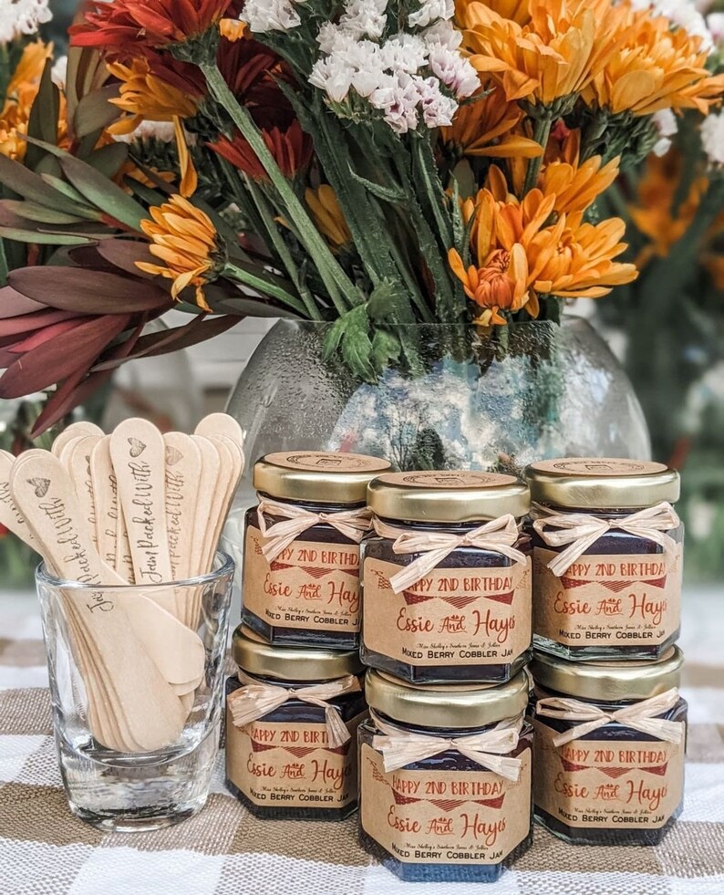 300 1.5oz Jam Jar Wedding Favors, Rustic Wedding Favor, Edible Favor, Wedding Guest Favor, Bridal Shower Favor, Personalized Wedding Favor image 7