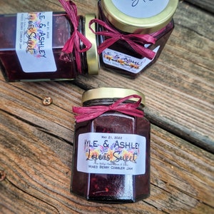 Wedding Jam Favors, 50 3.75oz Hexagon Personalized Jam Favors, Rustic Spring Wedding Favors, Edible Wedding Favors, Rustic Bridal Shower image 7