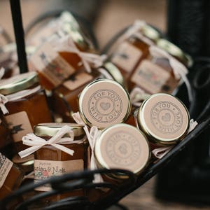 Wedding Jam Favors, 50 3.75oz Hexagon Personalized Jam Favors, Rustic Spring Wedding Favors, Edible Wedding Favors, Rustic Bridal Shower image 4