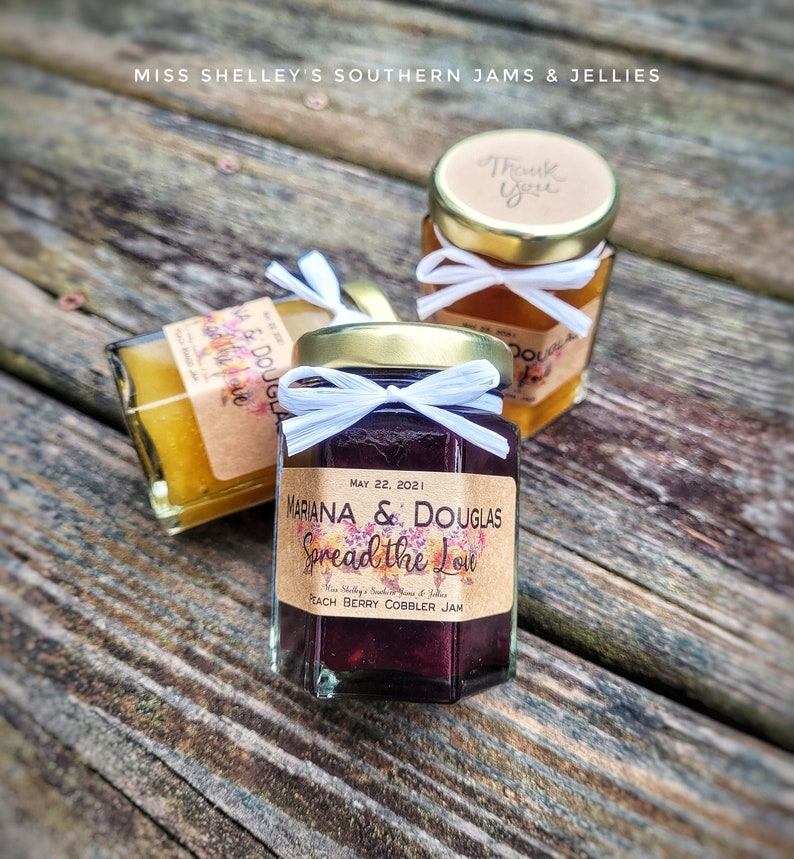 Personalized Wedding Jam Favors, 60-70 1.5oz or 20z Jam Favors, Rustic Wedding Favors, Fall Edible Wedding Favors, Rustic Bridal Shower image 1