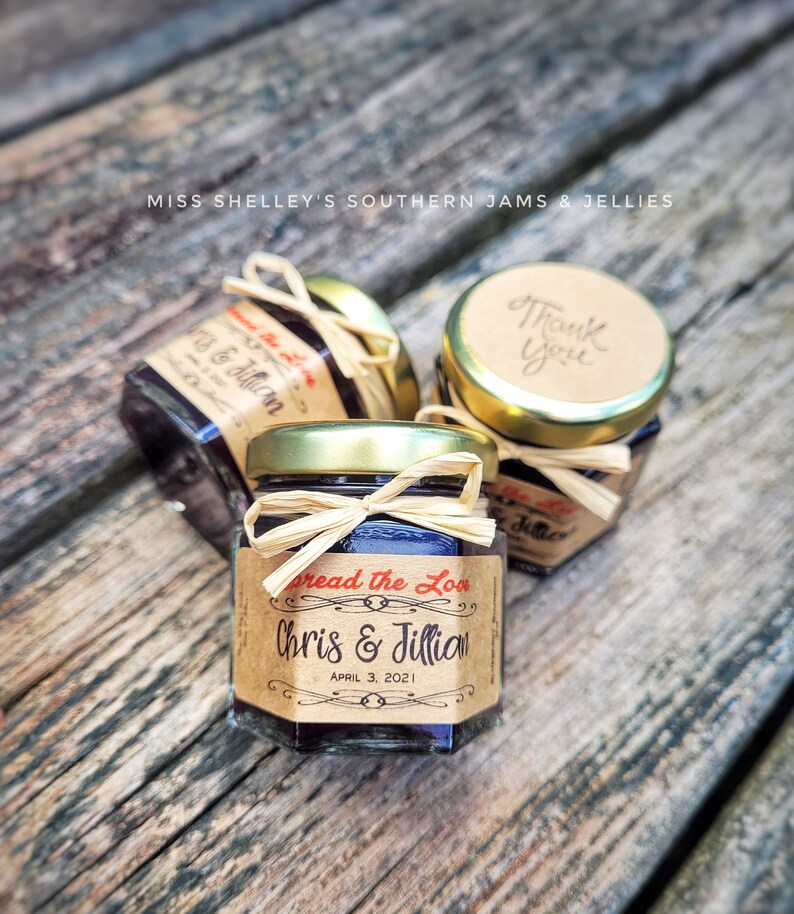 145 1.5oz Rustic Jam Wedding Favors, Edible Fall Wedding Favors, Personalized Wedding Favor, Rustic Bridal Shower Favors, Spread the Love image 4