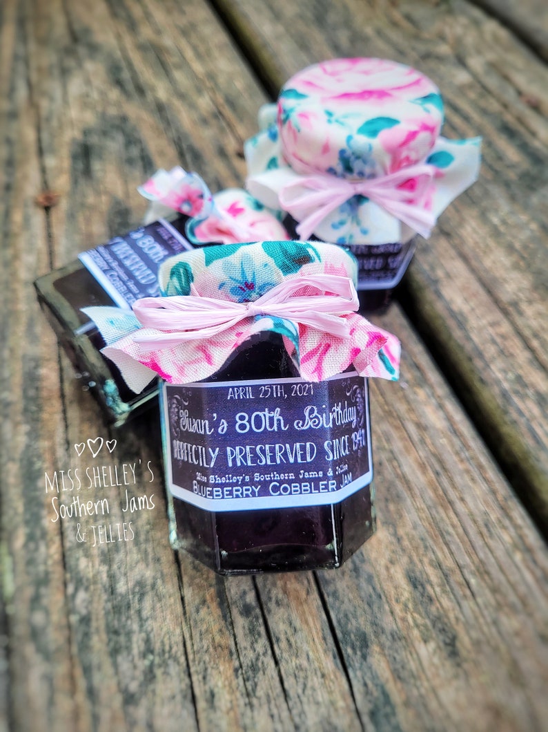 Personalized Birthday Jam Favors, 25-45 2oz Vintage Jam Jar Favors, 50th Birthday Favor, Over the Hill Birthday Party, Milestone Birthday image 4