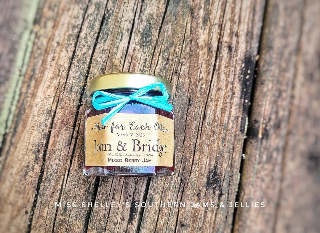 Rustic Mini Jam Wedding Favors, 55 1.5 Oz Hexagon Personalized Jars