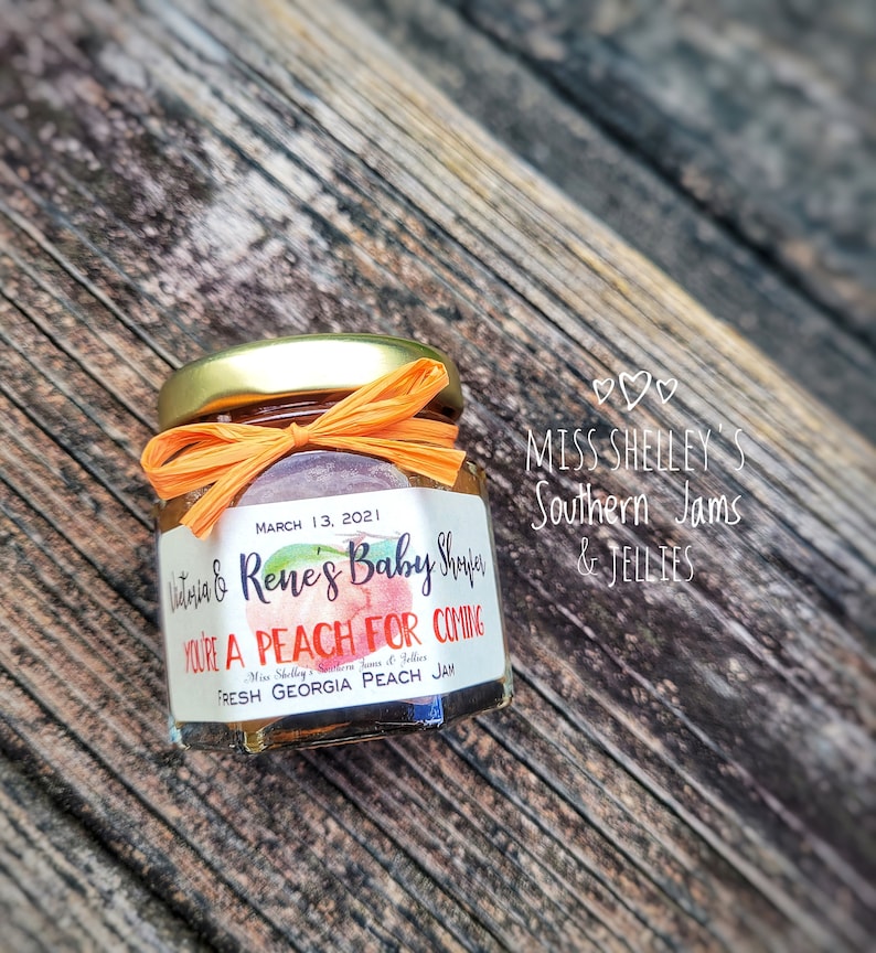 Rustic Wedding Jam 25-45 Personalized Jam Favors Thank You Wedding Guest Favor Micro Small Wedding Favor Ideas Georgia Peach Wedding Favors image 4