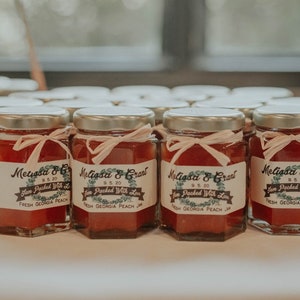 100 2oz Rustic Jam Wedding Favors with Personalized Labels Edible Fall Wedding Favors Mini Jam Jar Favors Micro Wedding Guest Favor Ideas image 7