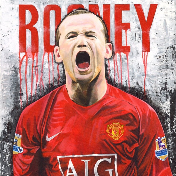 Wayne Rooney, manchester United, art, artwork, painting, Giclee, England, Soccer, Futbol