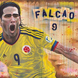 Falcao, Colombia, futbol, Soccer, World Cup, art, painting, print, giclee, 16x20&quot;