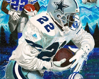 Emmitt Smith, Dallas Cowboys, art, print, giclee, 16x20