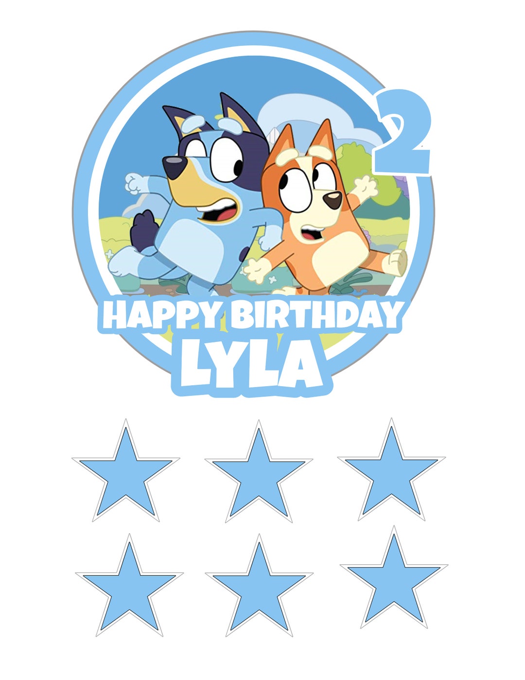 Bluey Custom Printable Digital Cake Topper and Stars Ready to Download ...