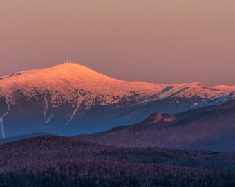 Mount Washington Alpenglow Print - sunset photo of Mount Washington and the Presidential Range in the White Mountains of New Hampshire