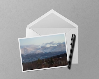 Snowy Cannonballs at Dusk 5x7 Notecard - White Mountains New Hampshire Winter Photography - Blank Greeting Card - Franconia Notch Gift