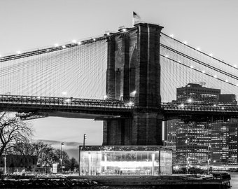 Black and White Brooklyn Bridge Panorama Metal Print - black and white photo of the New York City skyline printed on aluminum
