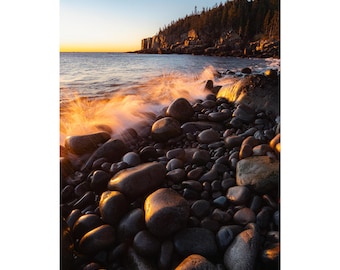 Dawn at Ocean Drive Print| Acadia National Park Maine Coastal Sunrise | Rocky Shore Ocean Waves | New England Landscape Photography