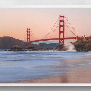 Golden Gate Bridge Sunset from Baker Beach Print - photo of the sun setting on the waves of the Pacific Ocean in San Francisco, California